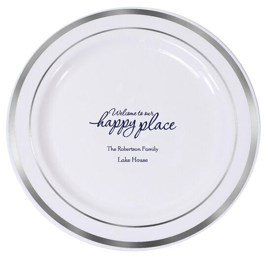 Welcome to Our Happy Place Premium Banded Plastic Plates